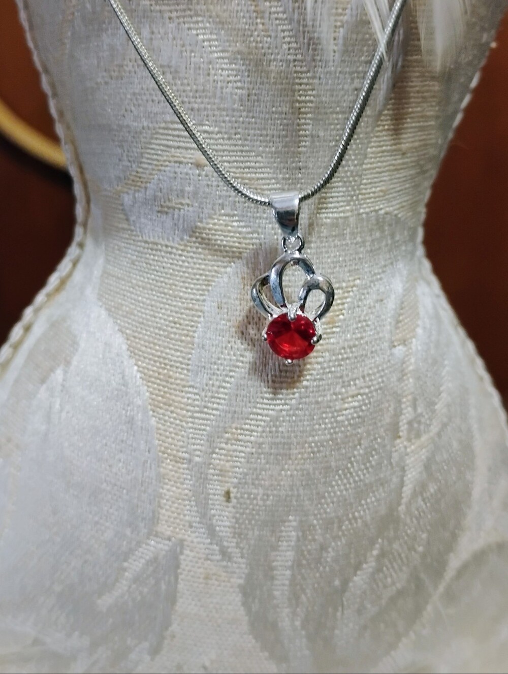 Silver Necklace with Red Pendant - Elegant Women's Jewelry